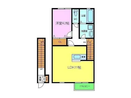 デュラ・カーサ ラフィネ Ⅱ(1LDK/2階)の間取り写真