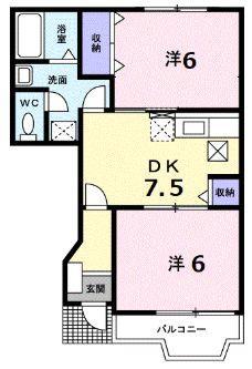 サンハイムD(2DK/1階)の間取り写真