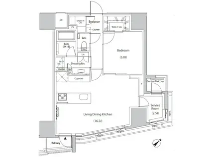 ザ・パークハビオ市ヶ谷イースト(1SLDK/12階)の間取り写真