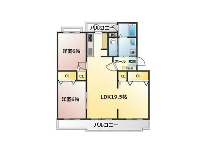 VILLAGE森の里A号棟(2LDK/4階)の間取り写真