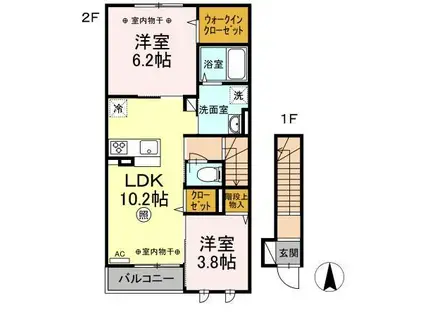 エクセレント国立(2LDK/2階)の間取り写真