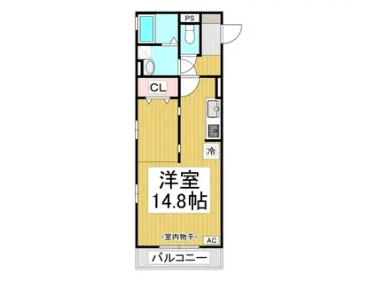 イナダバイシュライン(ワンルーム/2階)の間取り写真