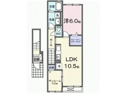 ヒカルサ藤枝茶町II(1LDK/2階)の間取り写真