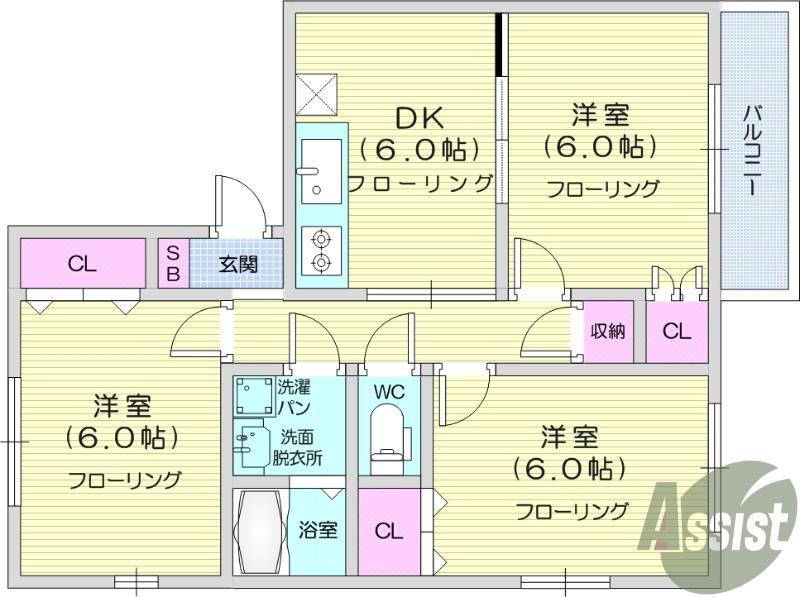 プレミールⅡ(3DK/1階)の間取り写真