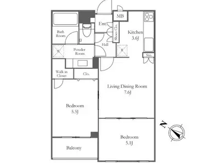 ミリアレジデンス乃木坂(2LDK/2階)の間取り写真