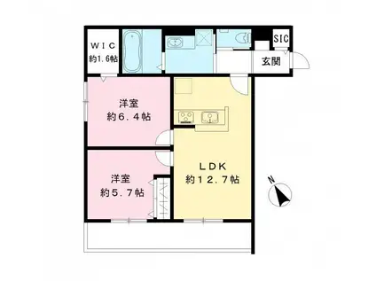 フィカーサ柏の葉(2LDK/1階)の間取り写真