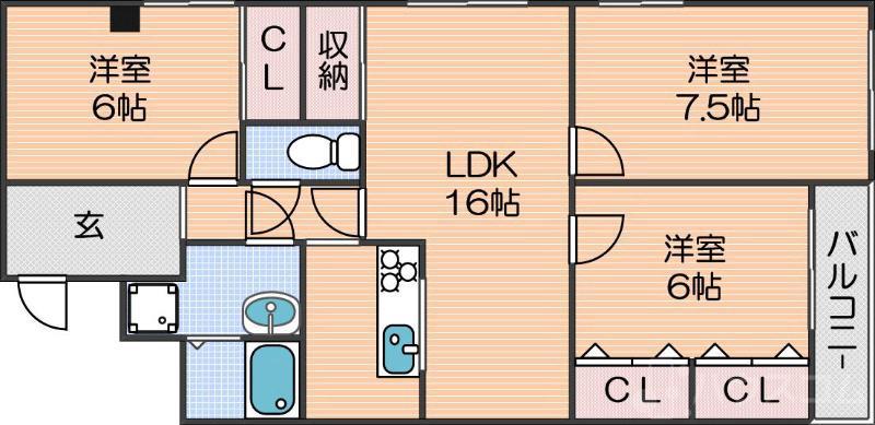 オリオノハイム II(3LDK/1階)の間取り写真