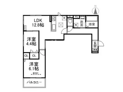 ヌーベル・ヴィ―侍従池(2LDK/1階)の間取り写真