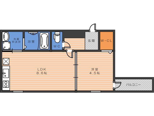 フジパレス駒川中野VI番館(1LDK/1階)の間取り写真