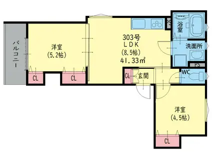 ピレーネ照ヶ丘(2LDK/3階)の間取り写真