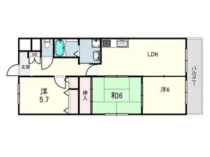 ローヤルシャトー立花(2LDK/3階)の間取り写真