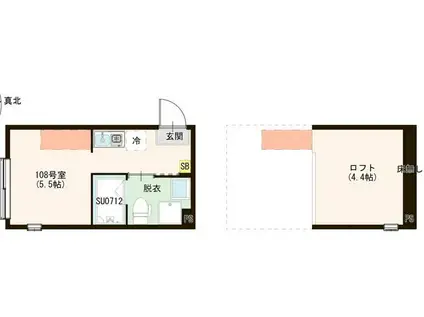 ハーモニーテラス上石神井V(ワンルーム/2階)の間取り写真