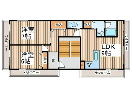 サンハイネスビル(2LDK/3階)の間取り写真