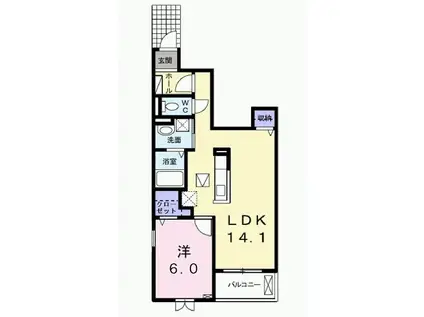 東武伊勢崎線 草加駅 徒歩41分 3階建 築5年(1LDK/1階)の間取り写真