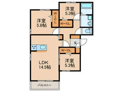 DーROOM美野島(3LDK/2階)の間取り写真