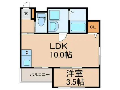 THE NOBLES 久留米西町(1LDK/2階)の間取り写真