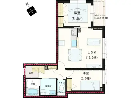 EUPHORIA中落合(2LDK/2階)の間取り写真