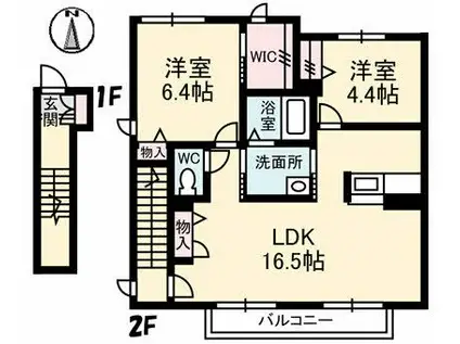 シャーメゾンクオレール(2LDK/2階)の間取り写真