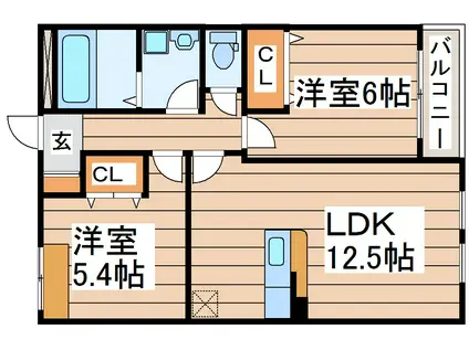 MOUNTAIN VIEW(2LDK/1階)の間取り写真