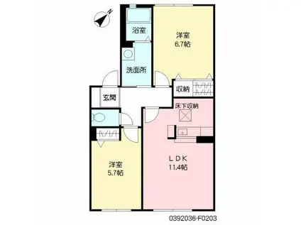 サンリッチ F棟 F(2LDK/2階)の間取り写真