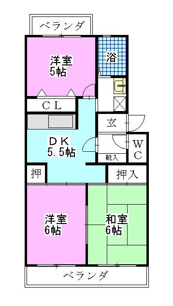 ファミリーフジ(3DK/3階)の間取り写真