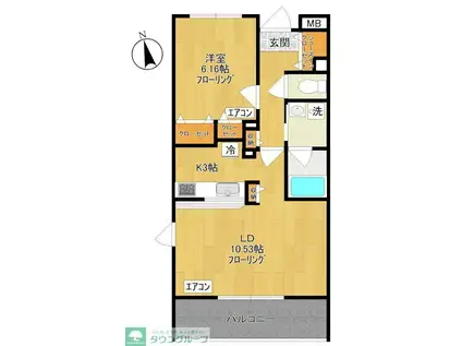 ガーデンビィラ六番館(1LDK/2階)の間取り写真