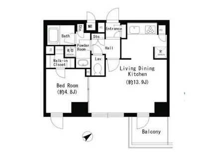 エスティメゾン四谷坂町(1LDK/4階)の間取り写真