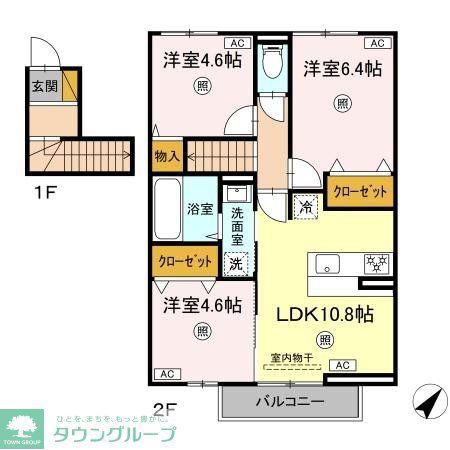 フォレストウッド A棟(3LDK/2階)の間取り写真
