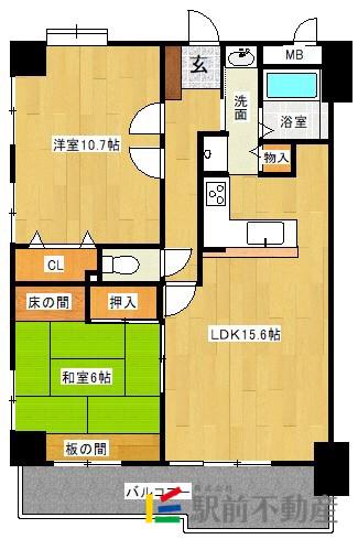 エンゼルハイム六ツ門(2LDK/6階)の間取り写真