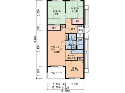 UR芦屋浜 2-2号棟(3LDK/14階)の間取り写真
