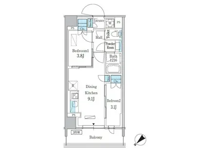 パークアクシス品川南大井パークフロント(2DK/4階)の間取り写真
