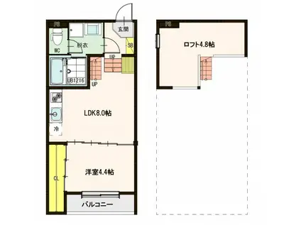 ハーモニーテラス仙台福田町(1LDK/1階)の間取り写真