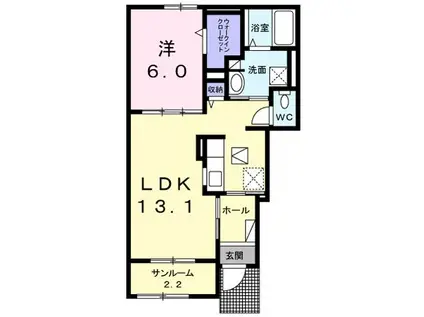 クレール・リードII B(1LDK/1階)の間取り写真