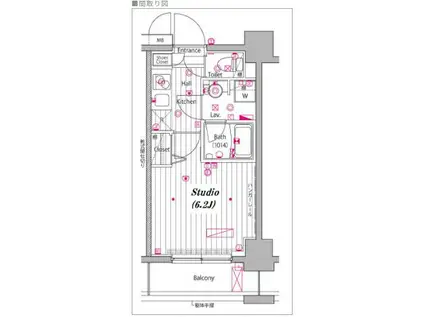 グランドガーラ白金高輪(1K/2階)の間取り写真