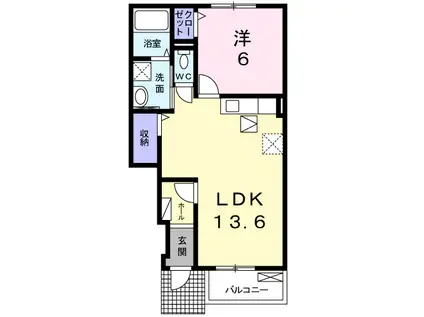 ペガサスA棟(1LDK/1階)の間取り写真