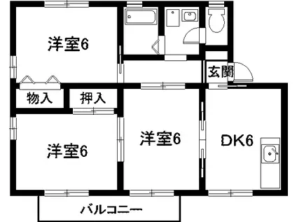 セジュール上野 B棟(3DK/2階)の間取り写真