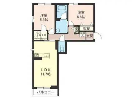 シャーメゾン アジュール(2LDK/2階)の間取り写真