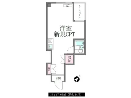 俳優座ビル(ワンルーム/5階)の間取り写真