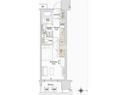 パークアクシス大阪新町(1K/3階)の間取り写真