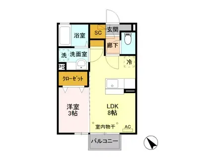 D-ROOM ヌエボピーノ 201(1LDK/2階)の間取り写真