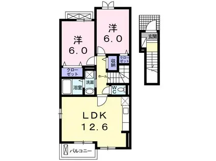 フォルトゥーナ II(2LDK/2階)の間取り写真