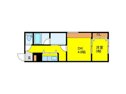 メニーズコート創成タウン C棟(1DK/2階)の間取り写真