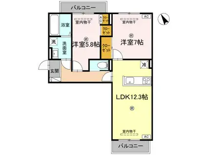 J.リヴェール高松西宝町 A棟(2LDK/2階)の間取り写真