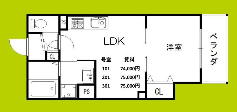 セレニティ長吉出戸(1LDK/2階)の間取り写真