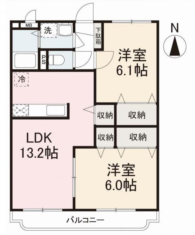 FRUITFULA・B棟(2LDK/1階)の間取り写真