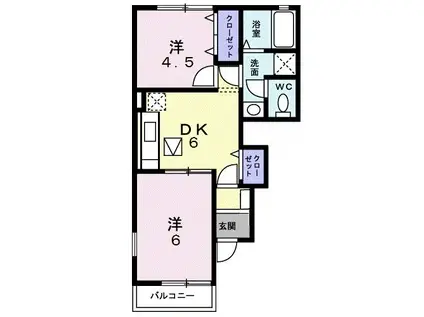 グリシーヌ壱番館(2DK/1階)の間取り写真