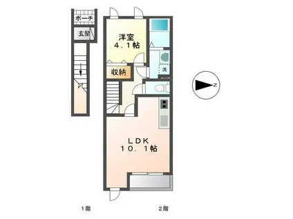 充実した設備が魅力の物件(1LDK/2階)の間取り写真