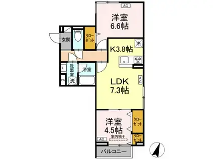 セレスティア中央 II(2LDK/2階)の間取り写真