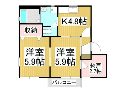 ディアス・コート A(2K/2階)の間取り写真