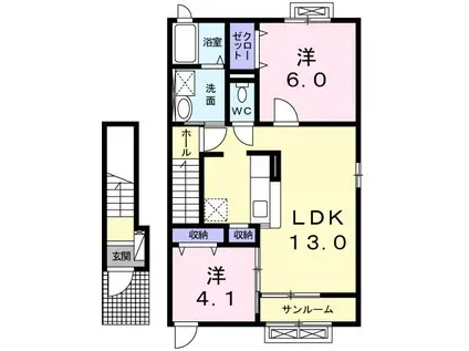 リサ・ファミリアI(2LDK/2階)の間取り写真